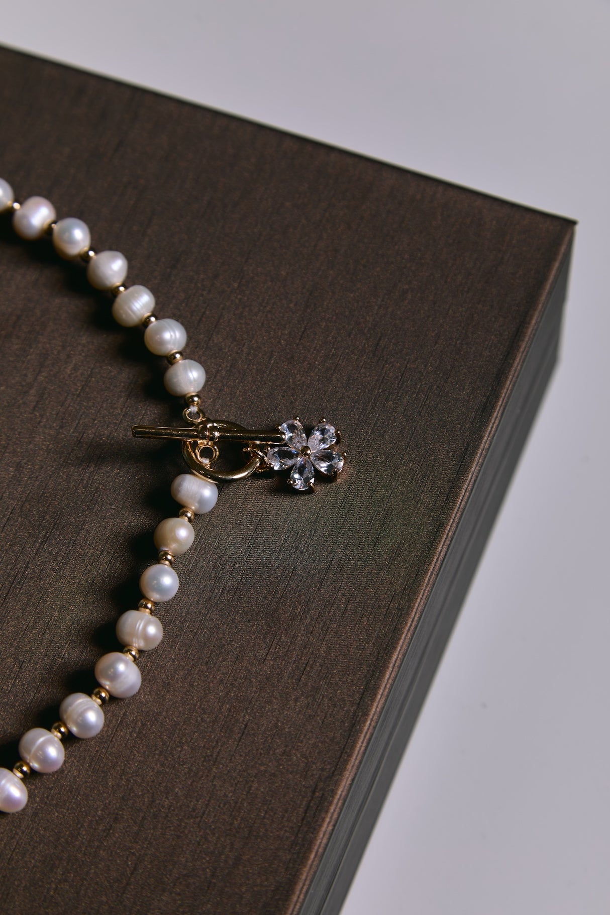 Freshwater Pearl Necklace with Flower Clasp