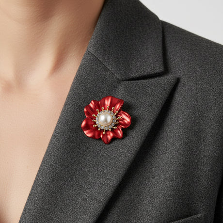 Scarlet Flower Brooch · Red Crystals