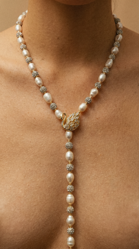 Long Freshwater Necklace 80 cm · Adjustable Double Loop · Pearls 5–6 mm