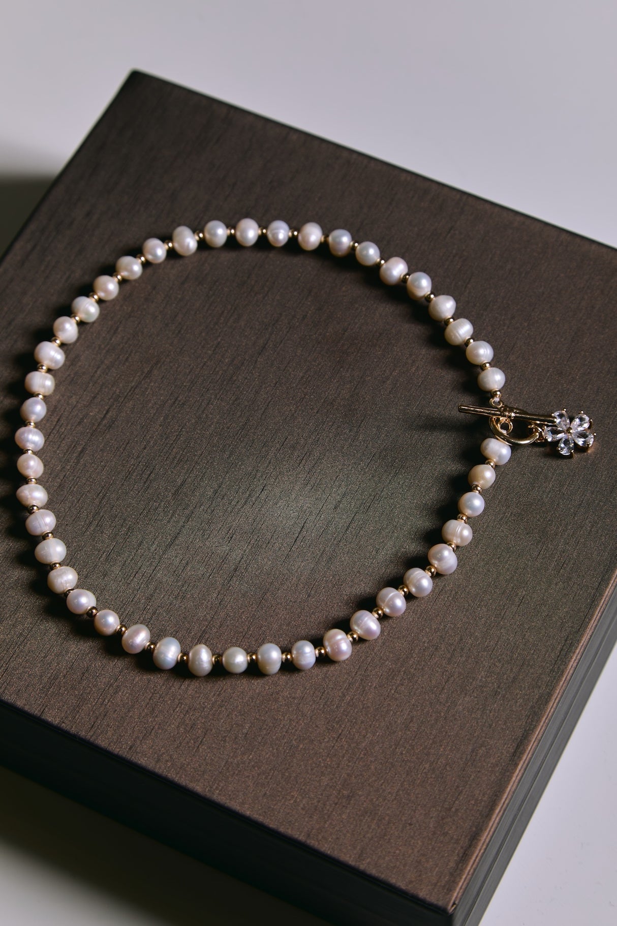Freshwater Pearl Necklace with Flower Clasp