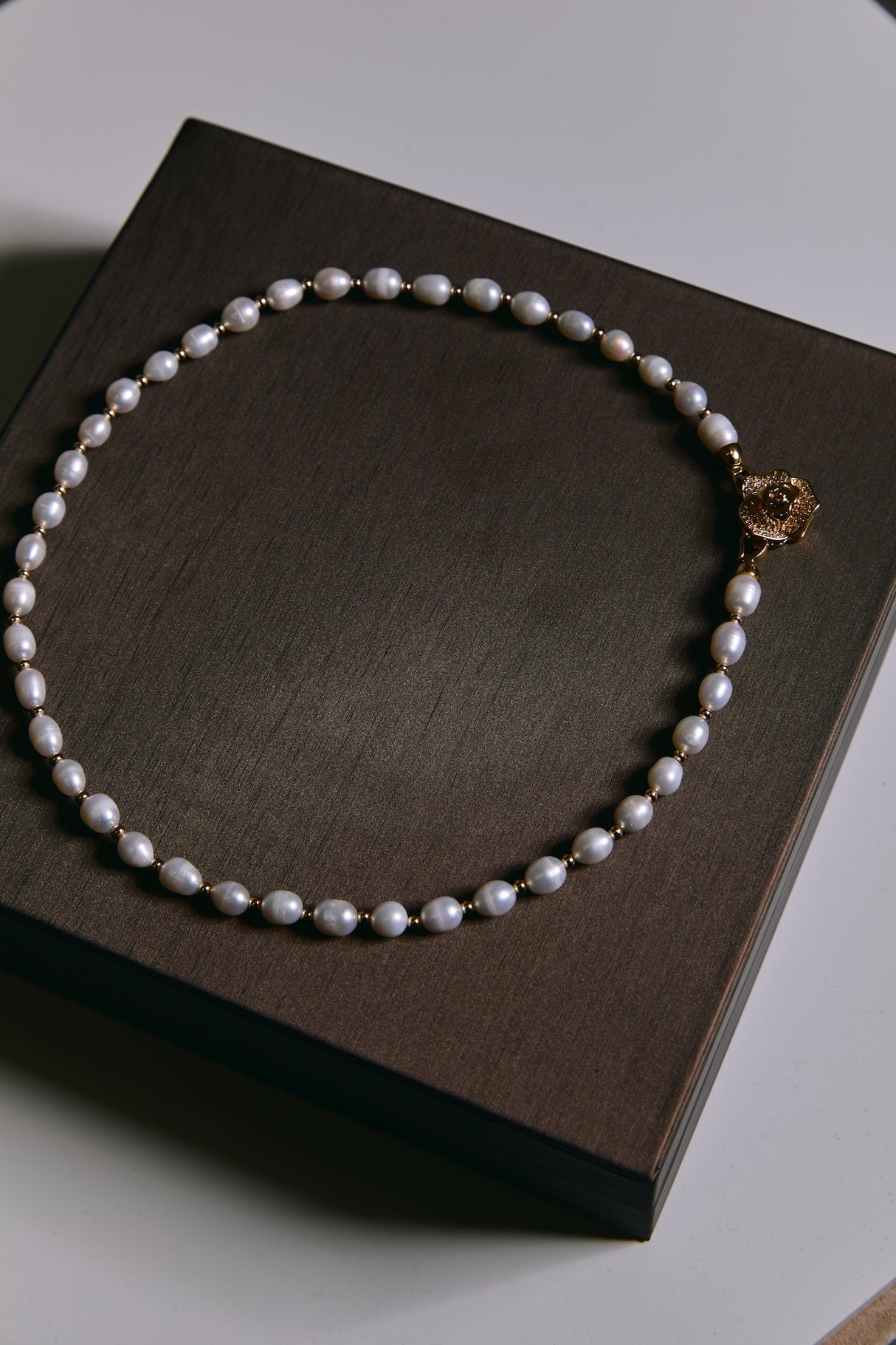 Freshwater Pearl Necklace with Floral Clasp
