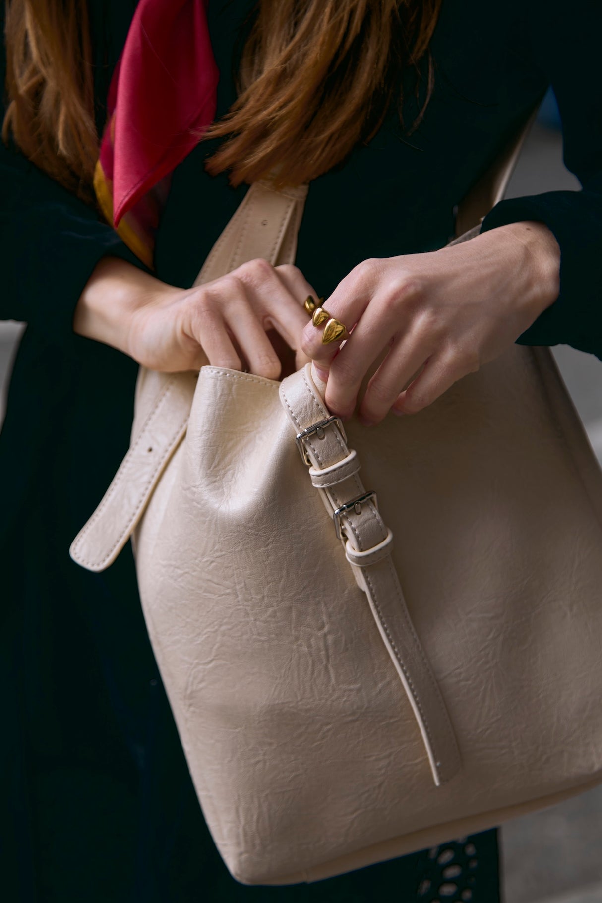 Buckle Soft Tote Bag — Sand Beige