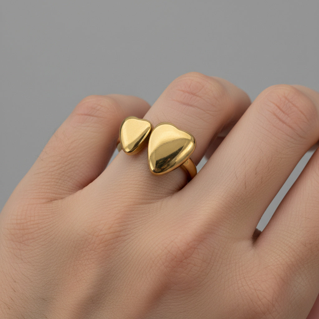 Double Heart Open Ring – Gold Flash