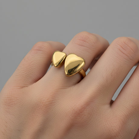 Double Heart Open Ring – Gold Flash