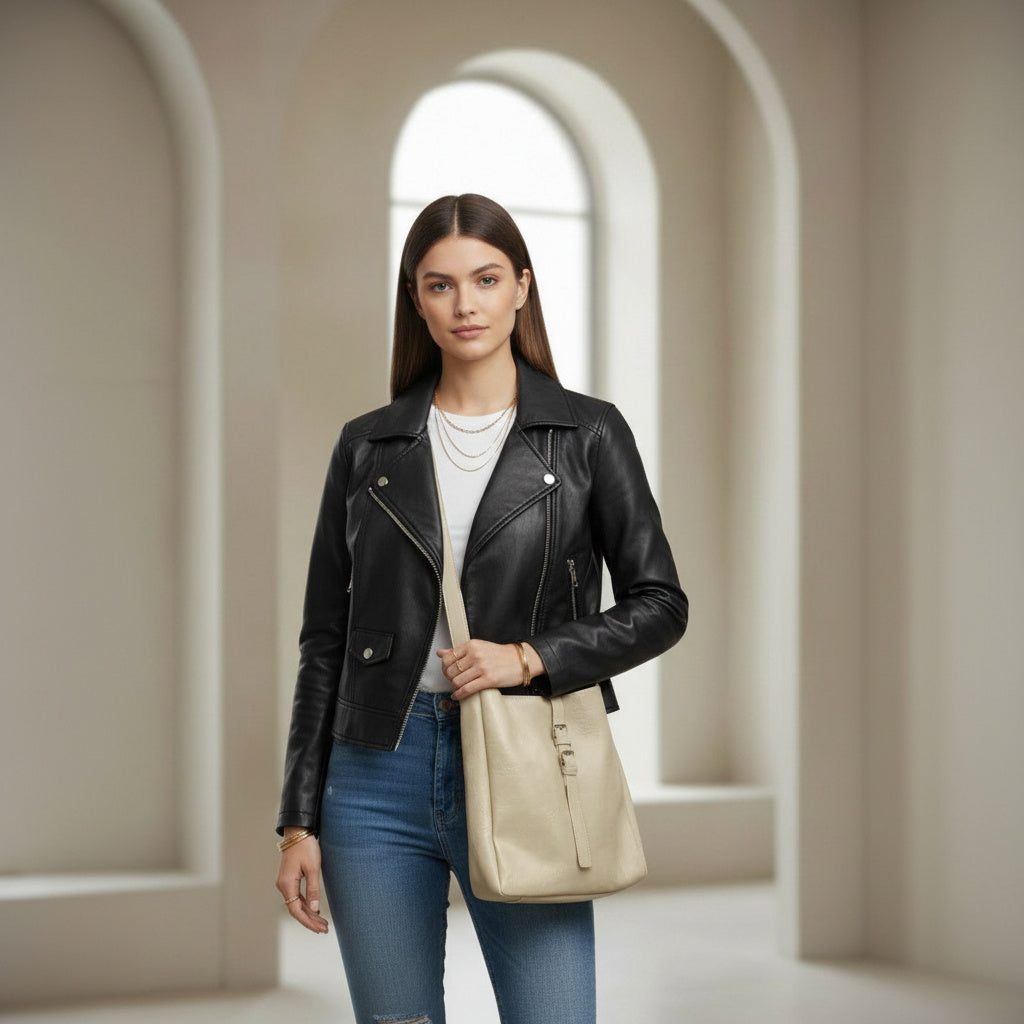 Buckle Soft Tote Bag — Sand Beige