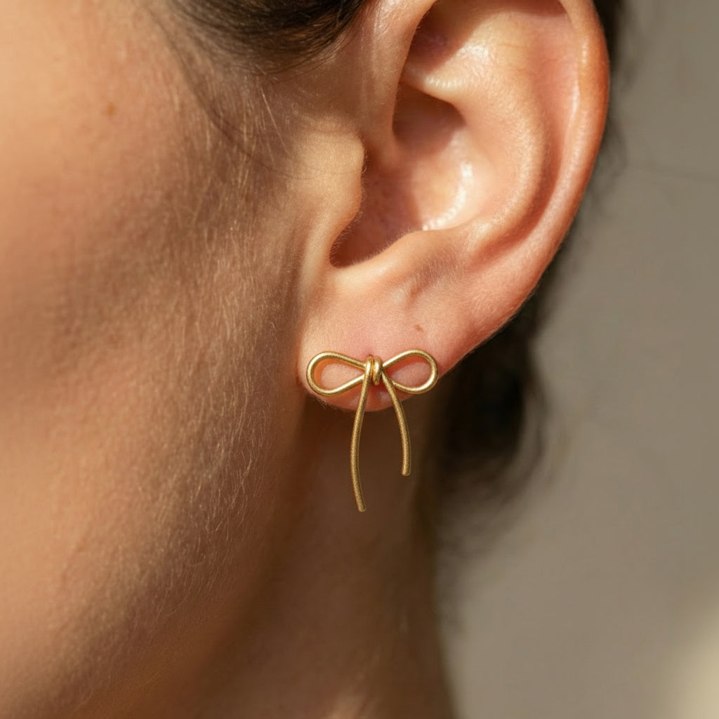 Gold Mini Bow Stud Earrings
